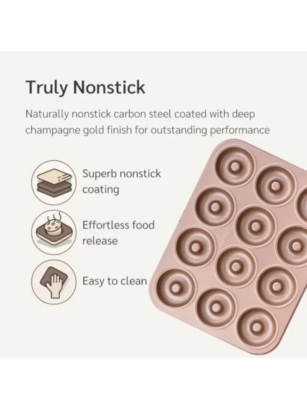 Nonstick 12-Cavity Donut Pan, PFOA & BPA Free, Perfect for Baking Delicious